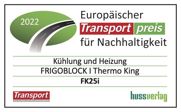 Frigoblock wint European Transport Award for Sustainability 2022 voor zijn Elektrische FK25i-koelunit